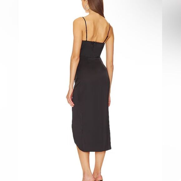 NWT More To Come Adonia Wrap Midi Dress in Black strappy Revolve M - Picture 3 of 8